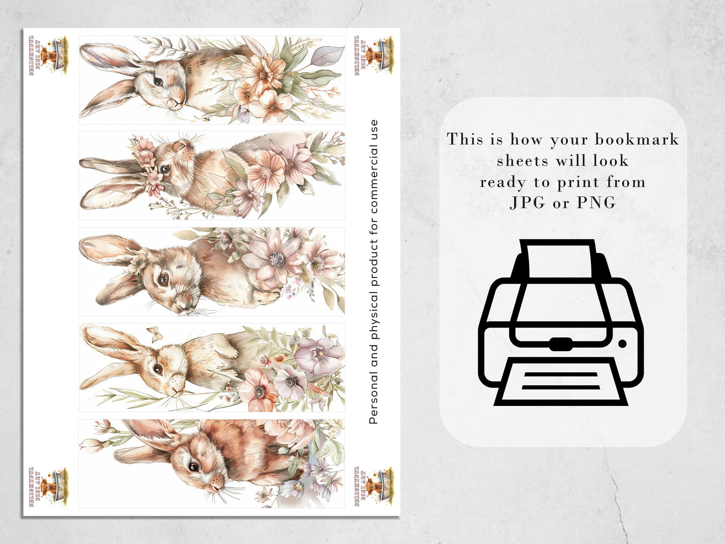 15 Floral Bunnies Printable Bookmarks| Digital Download JPG Bookmark Sheets| PNG bookmark sublimation| Easter Rabbits Gift for Girls