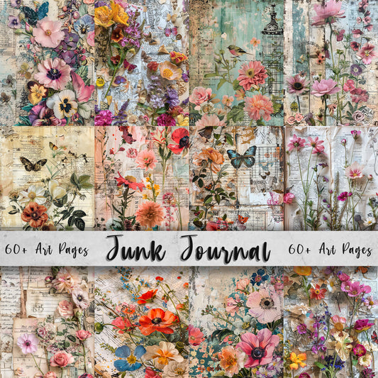 Floral Junk Journal Printable Art Pages| Digital Download Paper Set| Vintage Style Digital Paper| Ephemera| Digital Collage| Scrapbook Art