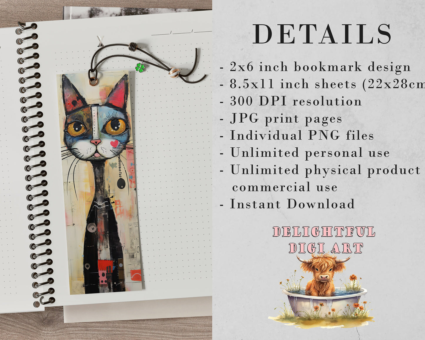 Meow Society Printable Bookmarks II | 10 Quirky Mixed Media Cat Bookmark Sheets| PNG bookmark sublimation| Whimsical Cat Digital Bookmarks