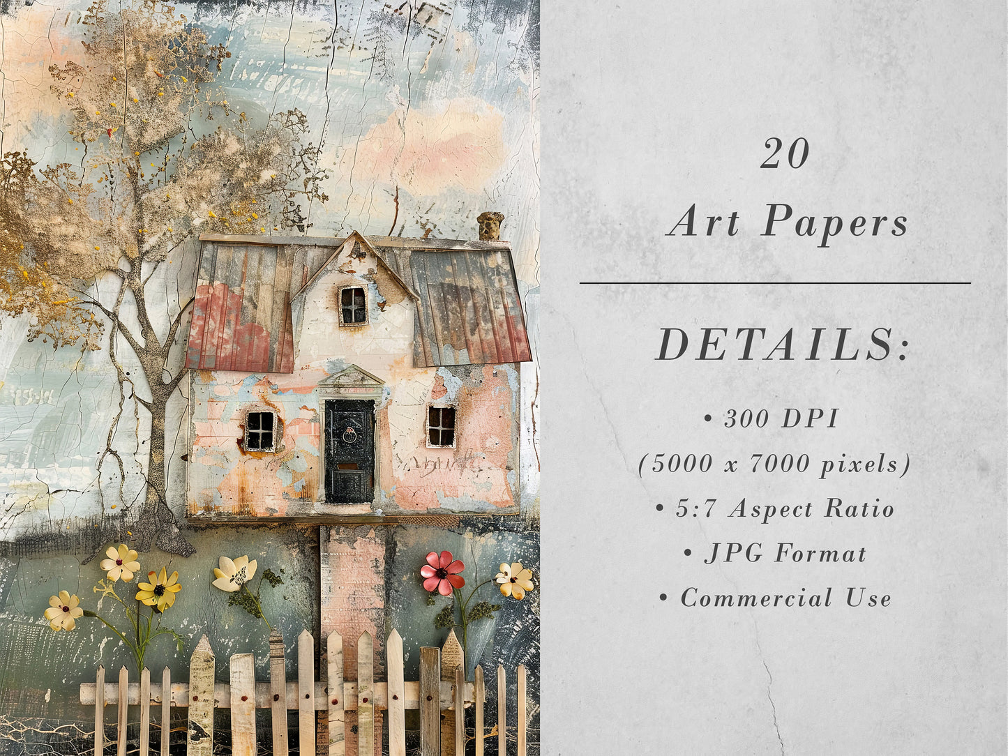 Whimsical Houses Printable Art Pages| Digital Download Paper Set| Quirky Digital Paper Mixed Media Farm Houses| Junk Journal Art Card Making