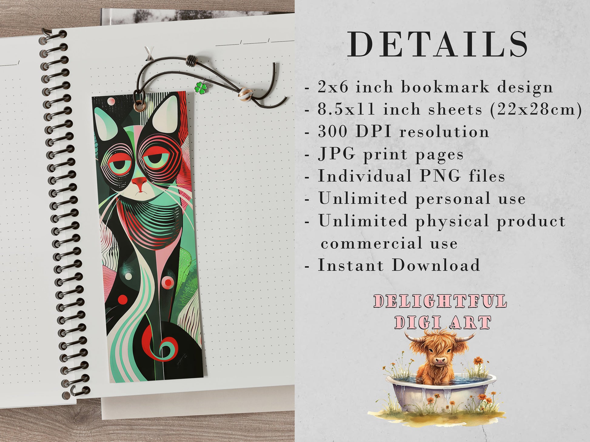 Meow Masterpieces Printable Bookmarks| 10 Quirky Cat Line Drawing Bookmark Sheets PNG bookmark sublimation Bright Colors 1950s Pop Art Style