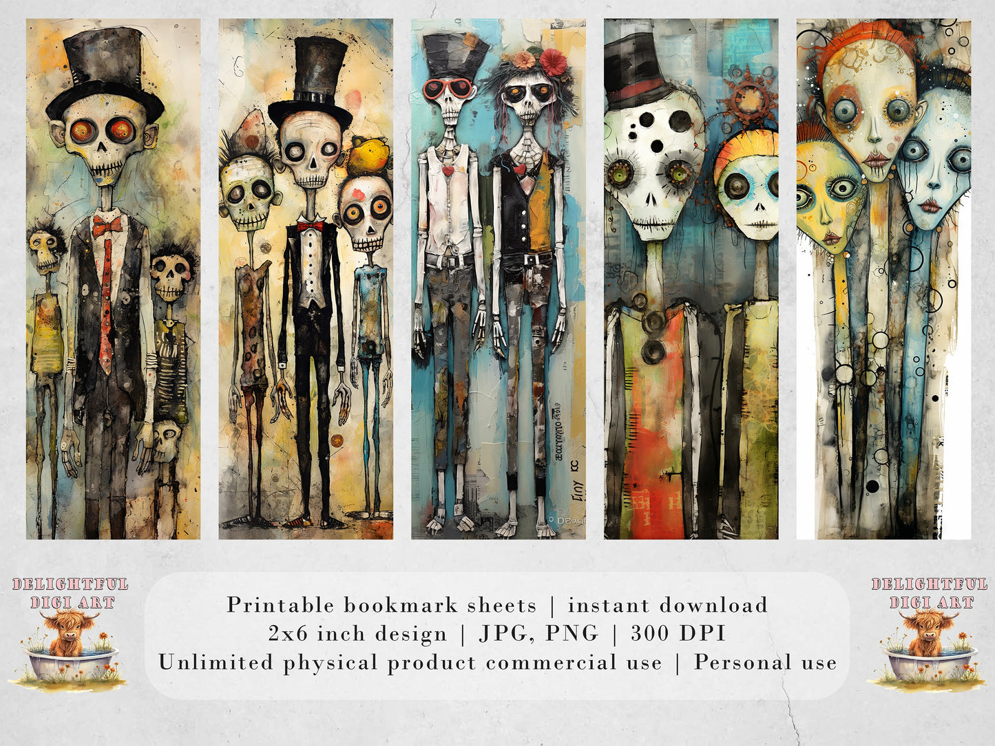 10 Quirky Zombies Printable Bookmarks | Digital Download JPG Bookmark Set| PNG bookmark sublimation | Halloween bookmark set | Fussy Cuts